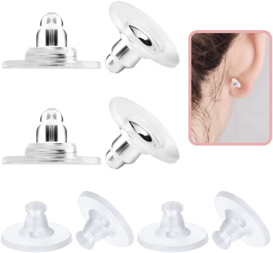190Pcs Bullet Clutch Earring Backs with Pad for Pierced Earring Posts  Studs, Droopy Heavy Earrings, Earring Safety Backs (Silver) 